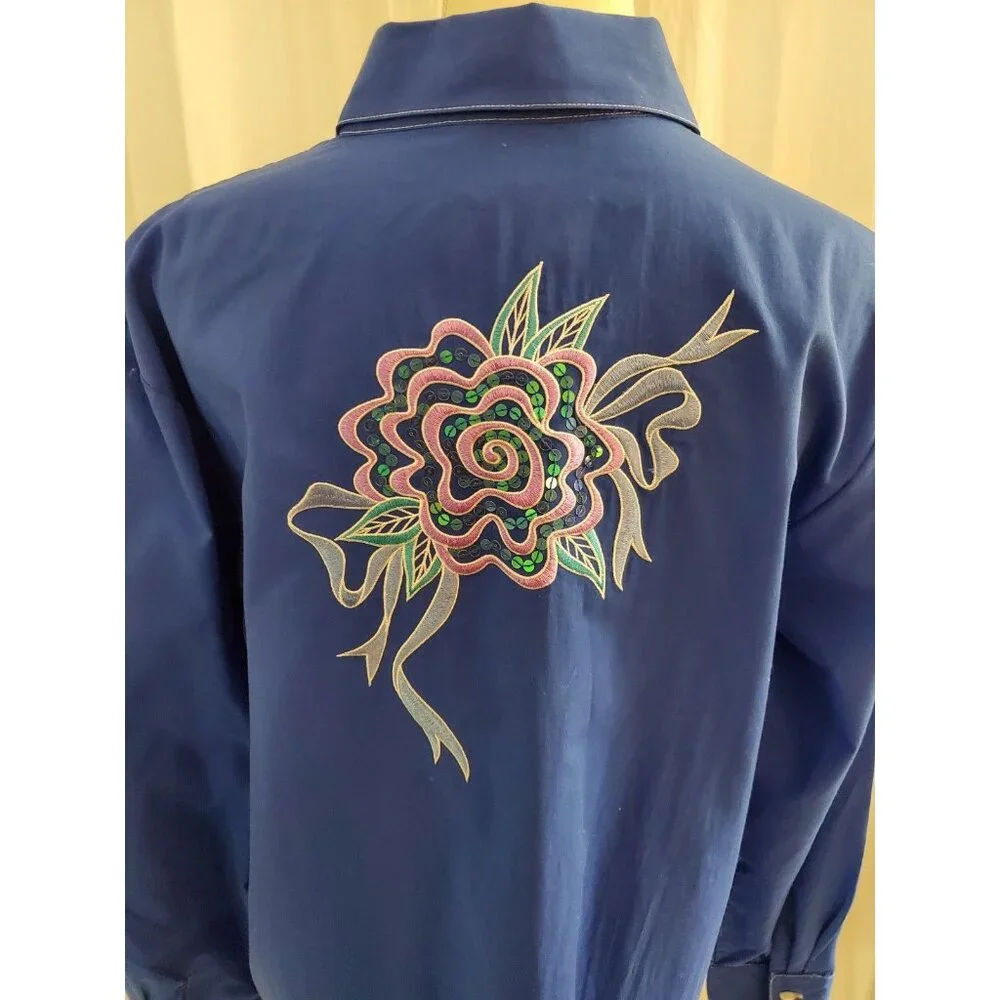 Vintage Bob Mackie Wearable Art Western Button Up Shirt Blue XL Embroidered Bows - Picture 9 of 15